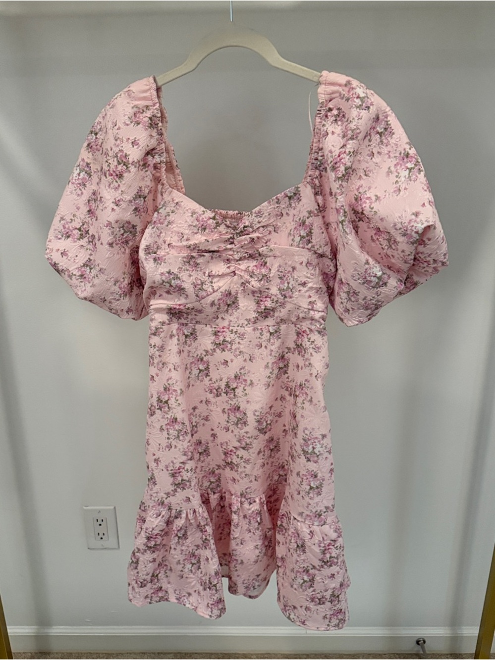 English Factory Pink Floral Puff-Sleeve Mini Dress